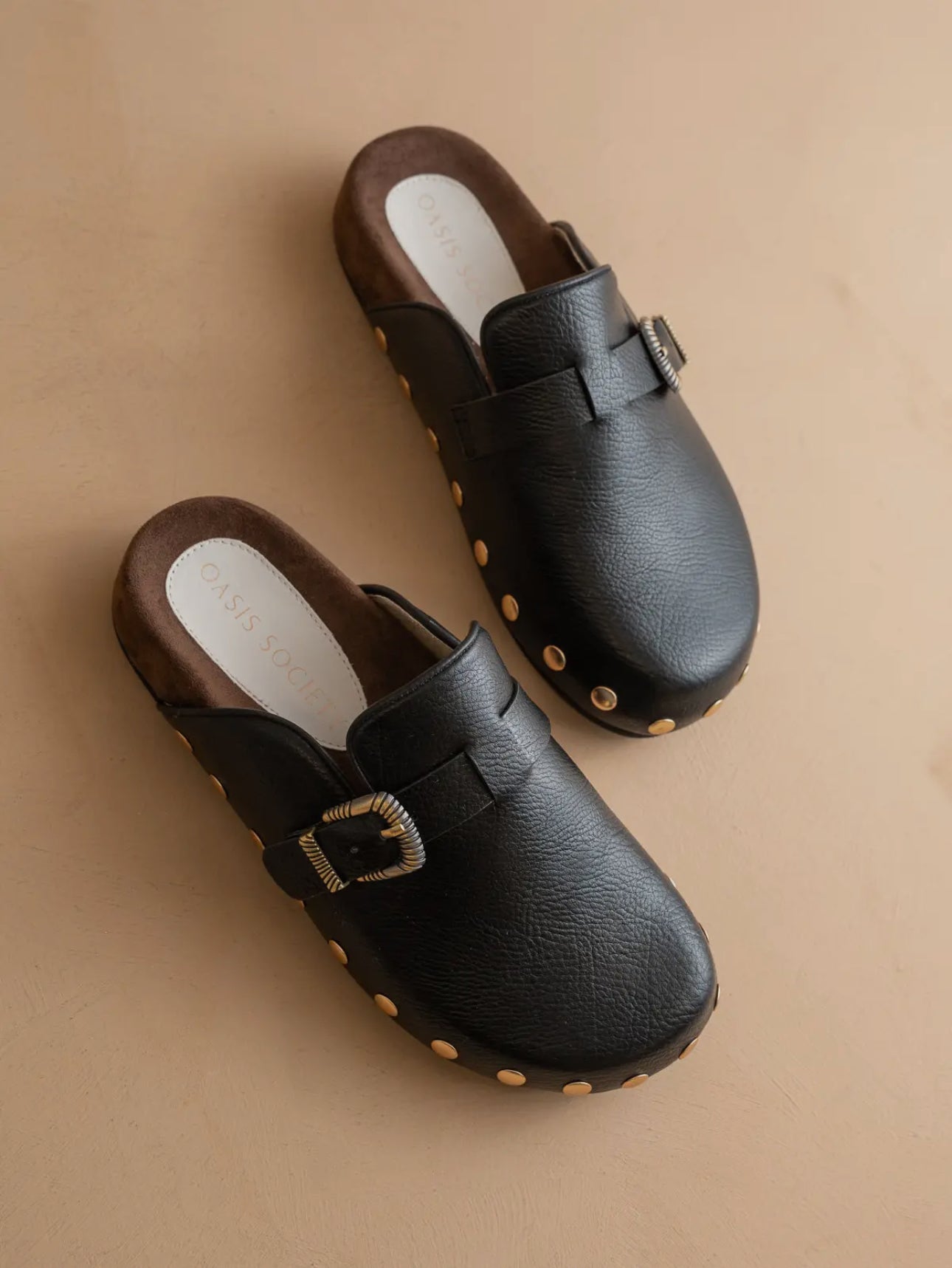The Toni Black Studded Buckle Clog