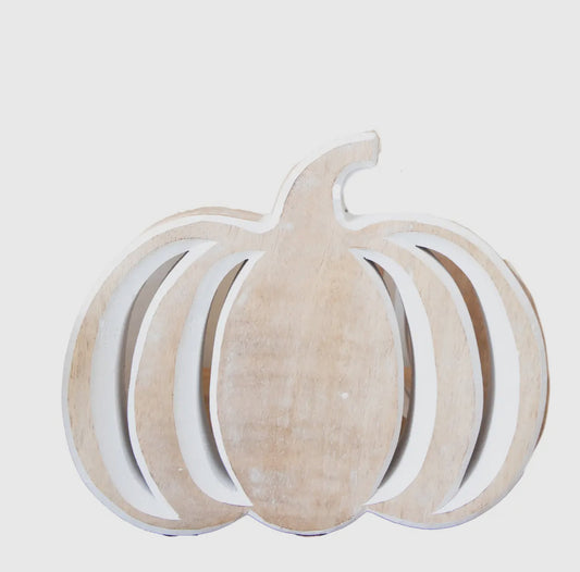 Wood Pumpkin Whitewashed Small