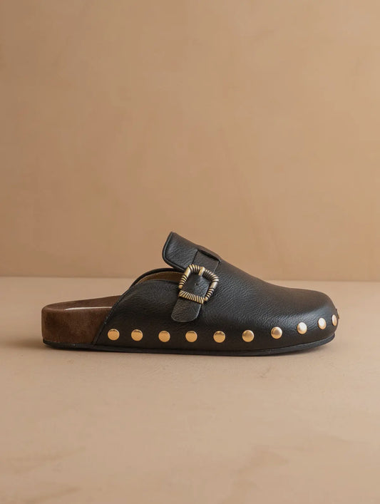 The Toni Black Studded Buckle Clog