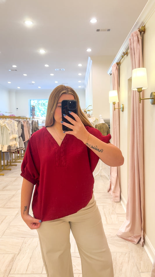 Garnet Braided V-Neck Top