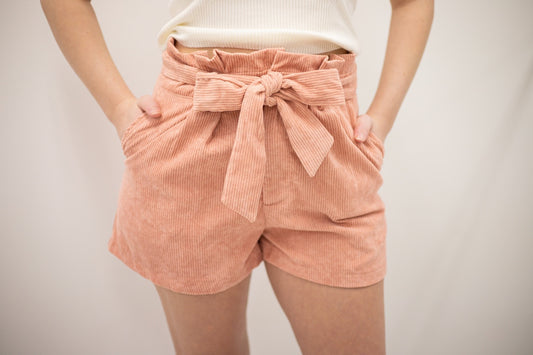 Mauve Bow Suede Shorts