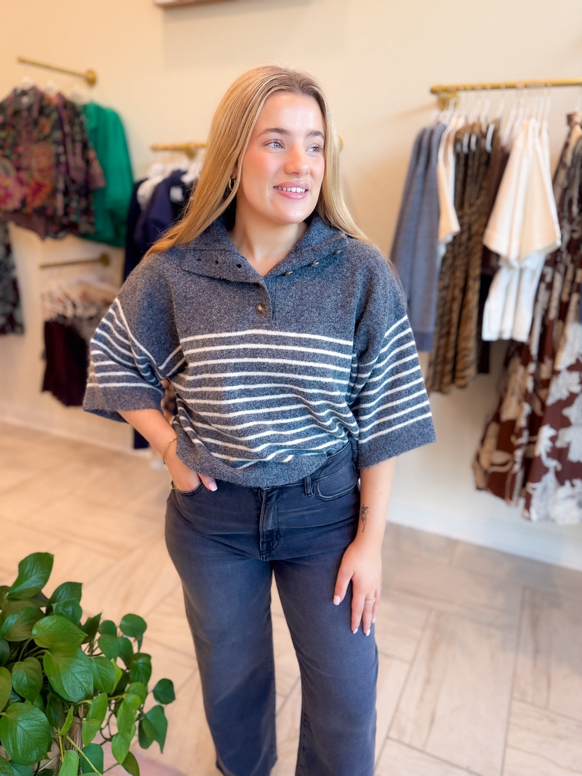 Stripe Short Sleeve Knit Top
