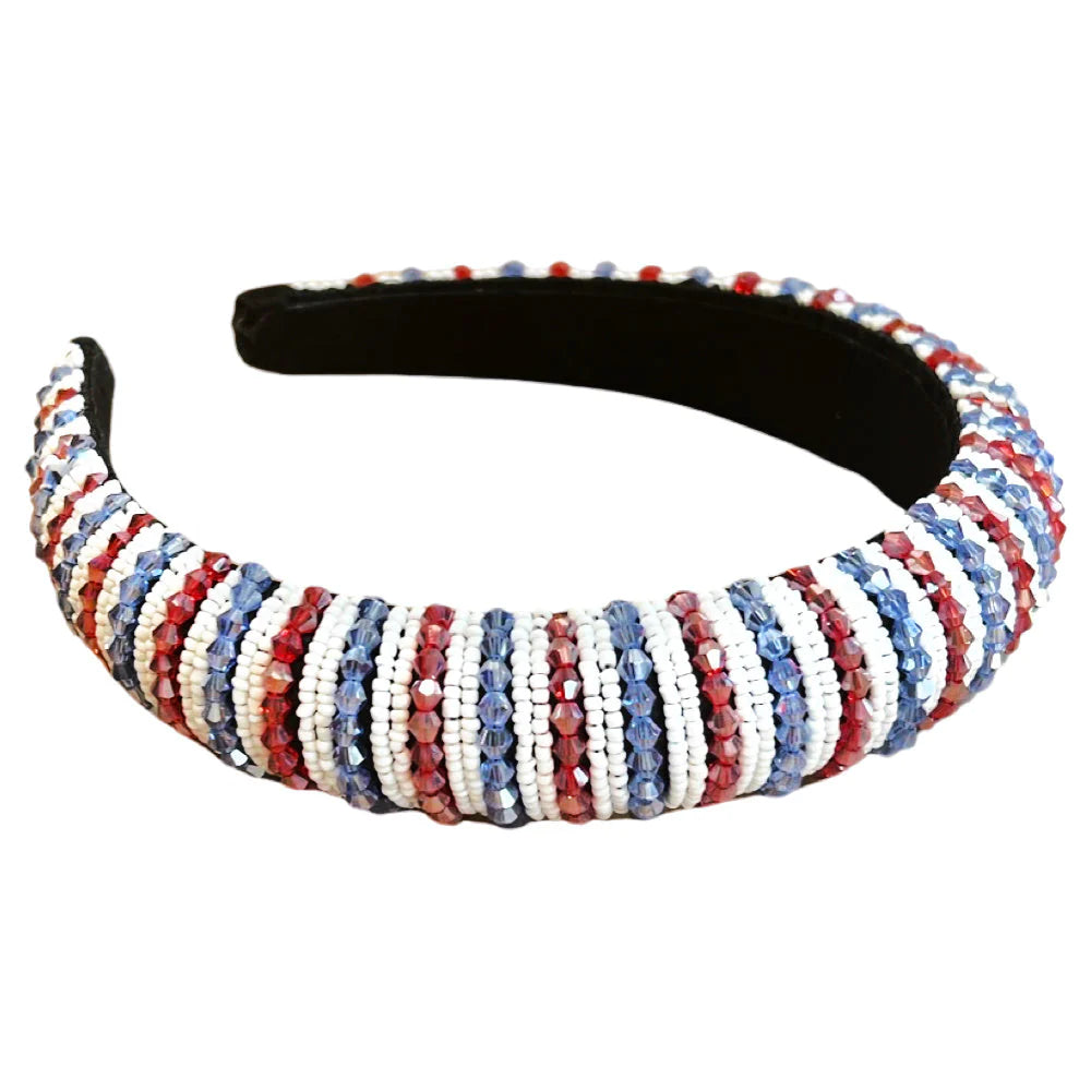 Traditional Beaded Headband-Red, Blue