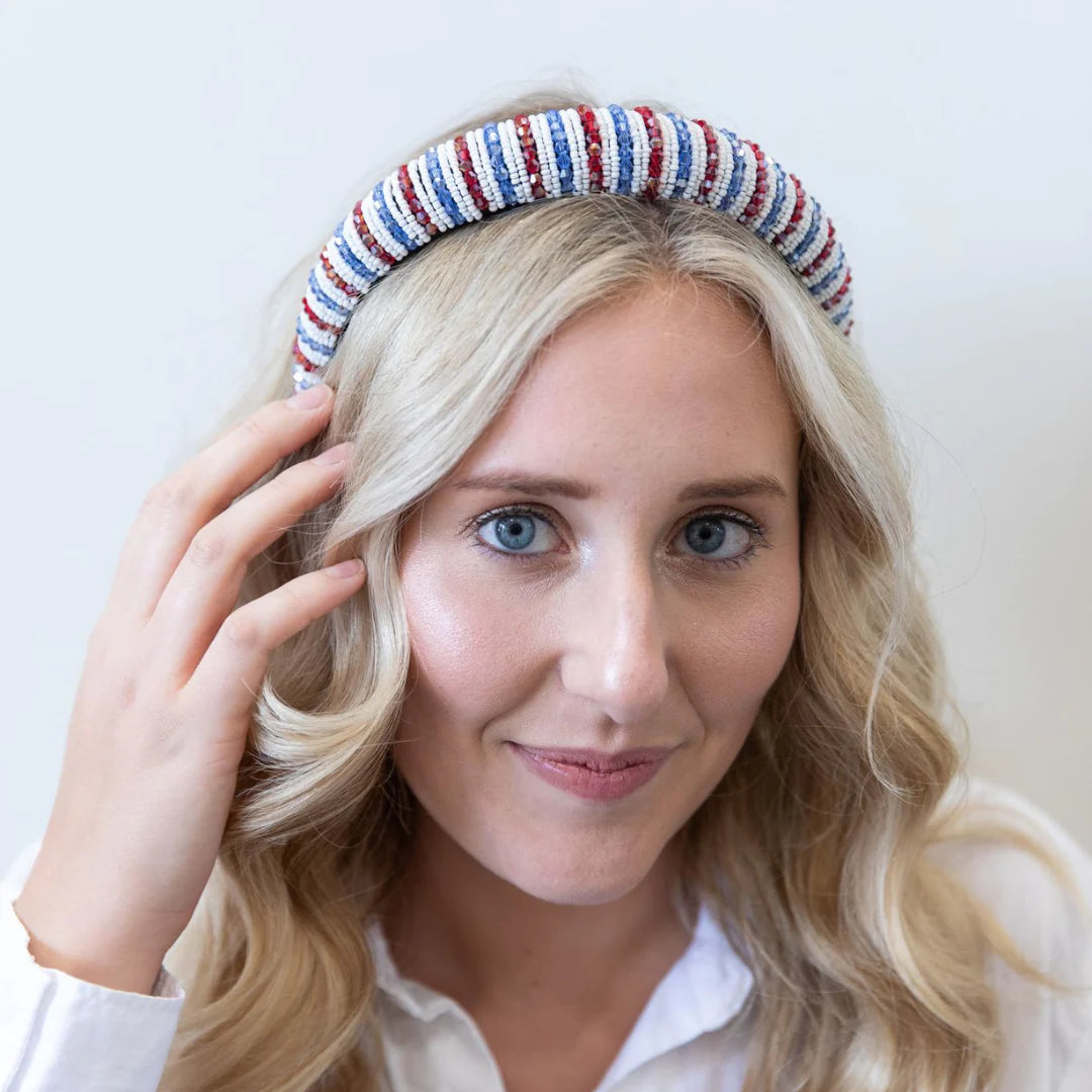 Traditional Beaded Headband-Red, Blue